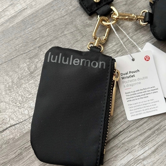 lululemon athletica Dual Pouch Never Lost Keychain Black Wristlet with Gold - Picture 3 of 9